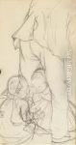 Study Of Two Children Playing; And Studies Of An Infant by Adolph von Menzel