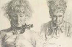 Portraits Of A Girl And An Old Woman, Bust-length by Adolph von Menzel
