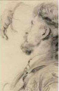 Study Of A Man In Profile With Study Of A Hand by Adolph von Menzel