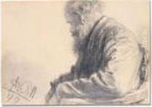 Seated Old Man With A Beard by Adolph von Menzel