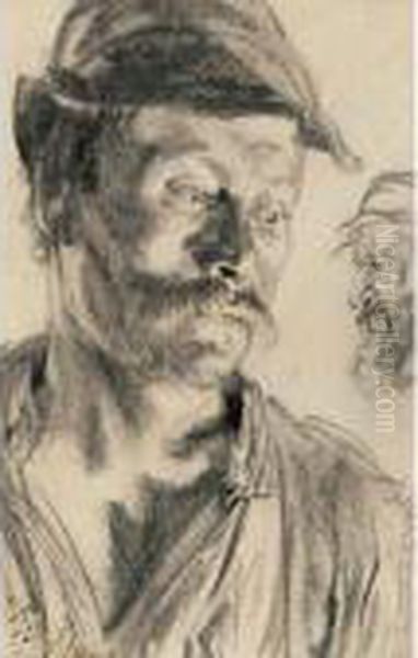 Head Of A Workman, Study For "iron Rolling Mill" - view 1