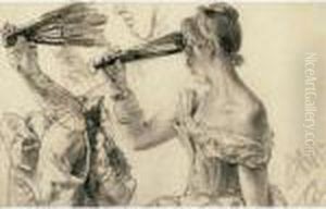 Study Of A Woman Holding A Fan by Adolph von Menzel