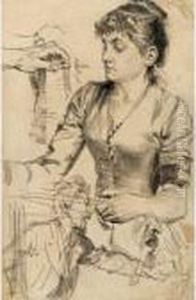 Study Of A Woman, Man And Hand Holding A Stein by Adolph von Menzel