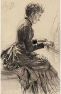 Woman Playing The Piano by Adolph von Menzel