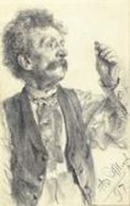 A Man Holding Up A Ring, Three-quarter-length by Adolph von Menzel
