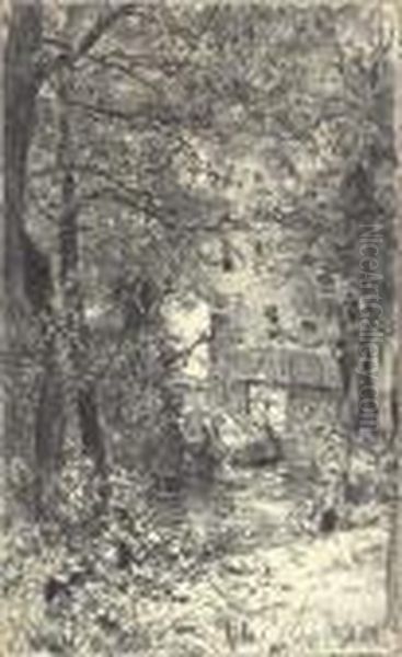 A Washerwoman In A Forest By A Stream - view 1