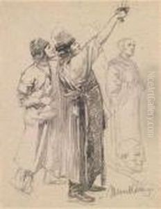 Zwei Studienfur Das Gemalde "die Eroberung Ungarns" by Mihaly Munkacsy