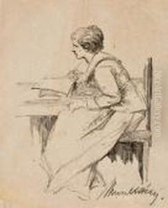 Studie Einer Frau An Einem Tisch by Mihaly Munkacsy