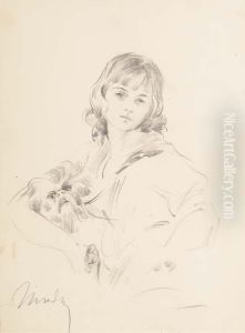 Jeune Fille Avec Un Chien by Mihaly Munkacsy
