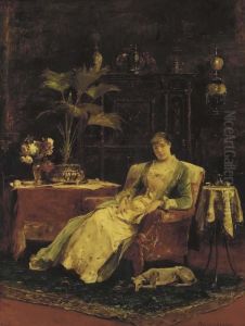 A Lady Seated In An Elegant Interior by Mihaly Munkacsy