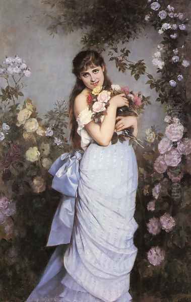 A Young Woman in a Rose Garden - view 1