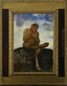 Sitzender Pan Mit Flote by Franz von Stuck
