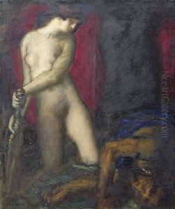 Von: Judith And Holofernes, Ca.1927. Oil On Wood. Signed. Slight Crackle by Franz von Stuck