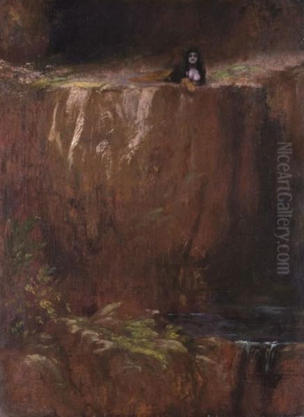 Sphinx Am Felsenrand Uber Einem Wasserfall Liegend - view 1