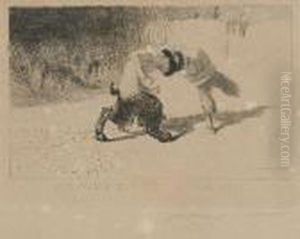 Kampfende Faune. by Franz von Stuck