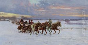 Riding In The Snow by Alfred Wierusz-Kowalski