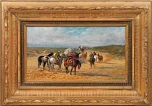 Polnische Reitergruppemit Planwagen In Der Steppe by Alfred Wierusz-Kowalski