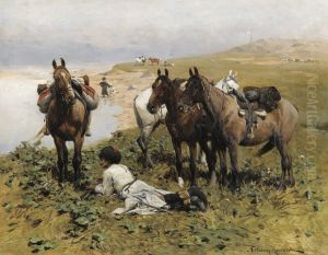 Caucasian Riders Resting by Alfred Wierusz-Kowalski