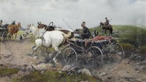 Galloping Horses Harnessedto A Cart