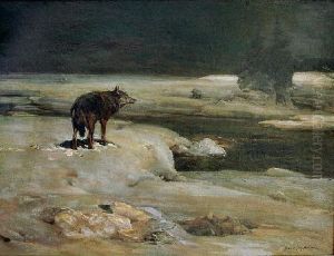 Wilk W Nocy by Alfred Wierusz-Kowalski