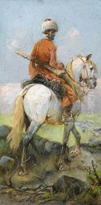 Reiter Mit Pelzmutze Auf Einem Schimmel by Alfred Wierusz-Kowalski