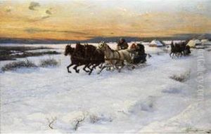 Pferdeschlitten In Winterlicher Landschaft