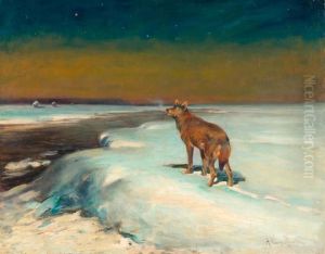 Winter Landscape With A Wolf. by Alfred Wierusz-Kowalski