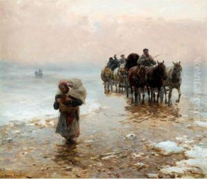 Returning From The Market In Winter by Alfred Wierusz-Kowalski