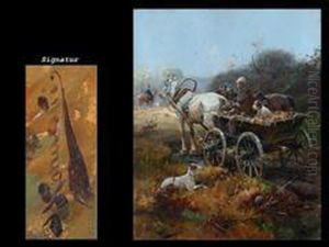 Pferdegespann Sowie Reiter Und Hunde by Alfred Wierusz-Kowalski