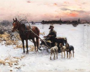 A Horse-drawn Sleigh At Dusk