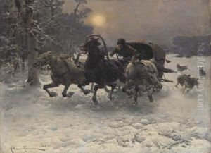 Pursued By Wolves by Alfred Wierusz-Kowalski