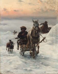 Cossacks Returning Home In The Snow by Alfred Wierusz-Kowalski