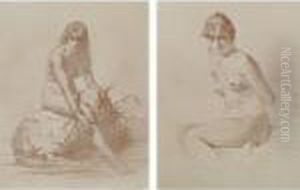 A Set Of Twelve Studies Of Nudes by Mihaly von Zichy