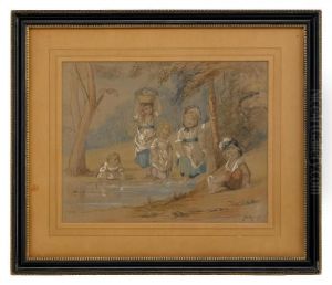 Children Crossing A Forest Stream by Mihaly von Zichy