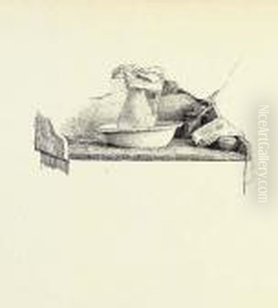 Une Aiguiere Et Bassin Sur Une 
Console De Toilette; Des Etudes D'une Table Sur Un Balcon, Du Linge 
Sechant Et Des Papiers Sur Unbureau; Et Le Mur Arriere D'un Appartement 
(recto); Un Aiglecouronne (verso) - view 1