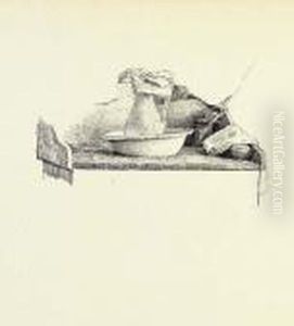 Une Aiguiere Et Bassin Sur Une
Console De Toilette; Des Etudes D'une Table Sur Un Balcon, Du Linge
Sechant Et Des Papiers Sur Unbureau; Et Le Mur Arriere D'un Appartement
(recto); Un Aiglecouronne (verso) by Mihaly von Zichy