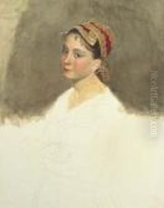 Portrait Of A Russian Peasant Girl, Half-length, In A Russianheadress by Mihaly von Zichy