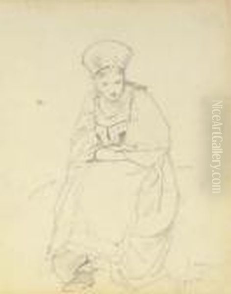 Seven Figure Studies: A Seated
Peasant Girl Seen From Behind; Anorthodox Priest; Drapery; A Seated
Peasant Girl Looking Down; Aservant With A Tray Of Food; A Female Nude,
Half-length; And Asleeping Female Nude - view 1