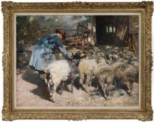 In Front Of A Sheep Shelter by Heinrich Johann Von Zugel