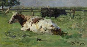 Cow On The Meadow by Heinrich Johann Von Zugel