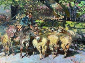 Hirte Mit Schafherde Und Maultier