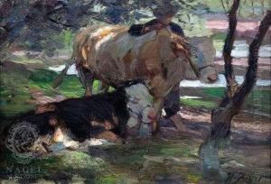 Cows Withtheir Keeper Under Tress
