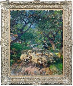 Flock Of Sheep Conducted By A German Shepherd. by Heinrich Johann Von Zugel
