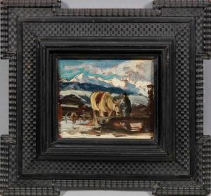 Kleine Studie Mit Einempferd In Winterlicher Landschaft Kleine Studie Mit Einempferd In Winterlicher Landschaft