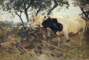 Zwei Kuhe Auf Der Weide. by Heinrich Johann Von Zugel
