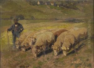 Schafer Mit Heidschnucken. by Heinrich Johann Von Zugel