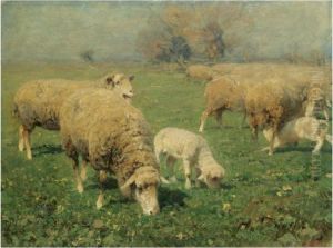 Schafherde Auf Der Weide (sheep In A Meadow) by Heinrich Johann Von Zugel