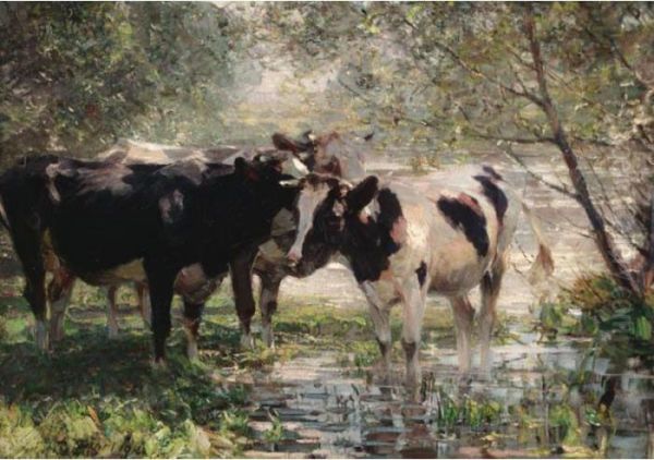 Drei Kuhe Am Bach (three Cows By A River) - view 1