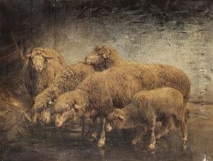 Sheep In A Barn by Heinrich Johann Von Zugel