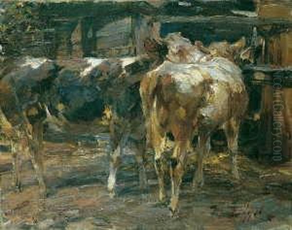 Rinder Vor Dem Stall. Signiert Unten Rechts: H Zugel. Ol Auf Leinwand. H 36; B 45 Cm. - view 1